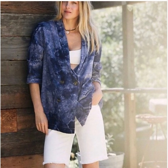 Anthropologie Jackets & Blazers - Anthropologie Amadi Purple Tie Dye Oversized Double Breasted Linen Blend Blazer